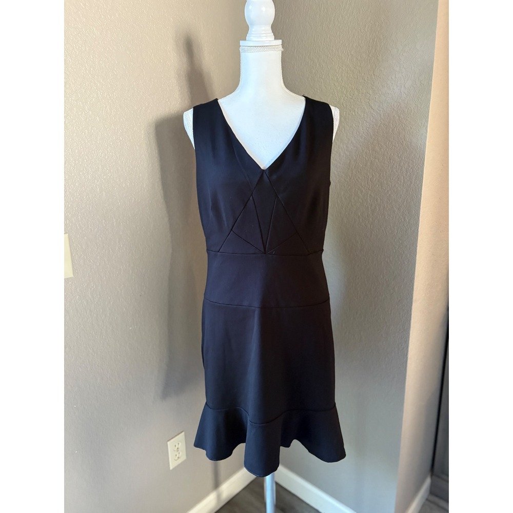 Jennifer Lopez Womens Blackโ V-Neck Ruffle Hem Fit and Flare Dress Size 10 LBD